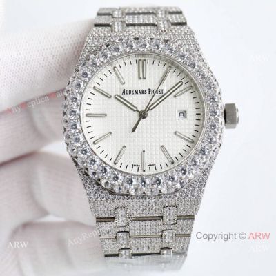 Luxury Replica Audemars Piguet Pave Diamond Royal Oak watch 41mm White Dial
